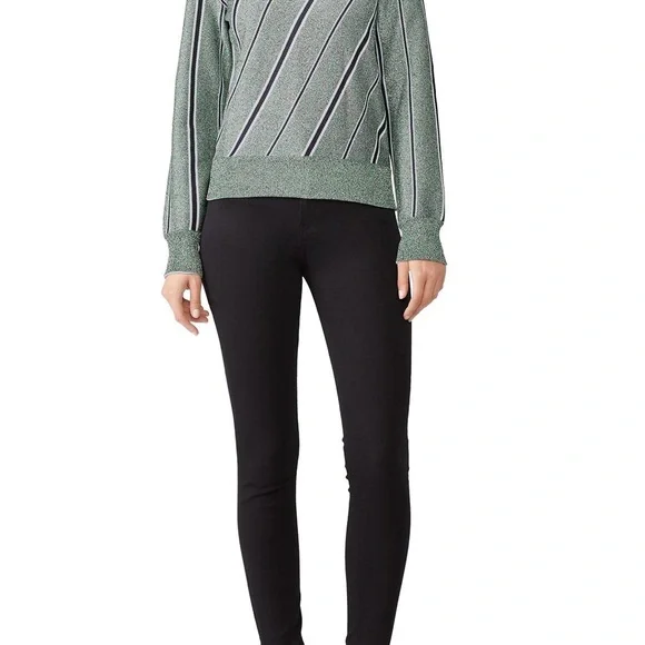 Cedric Charlier Striped Lurex Sweater Green black and white shimmer - Picture 2 of 5